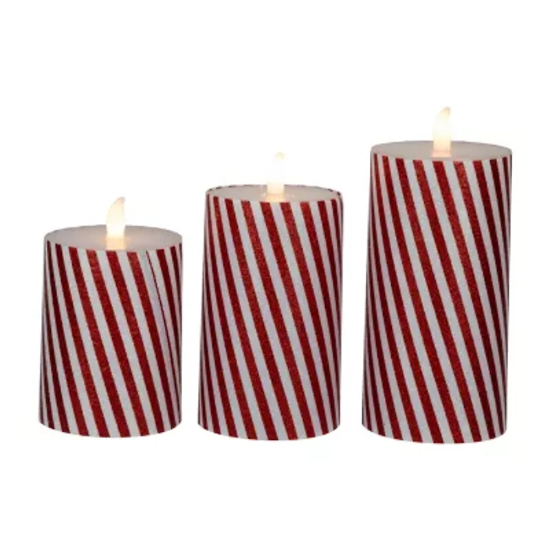Northlight Led Flickering Candy Cane Striped Wax Pillar S - 6in - Set Of 3 Flameless Candle