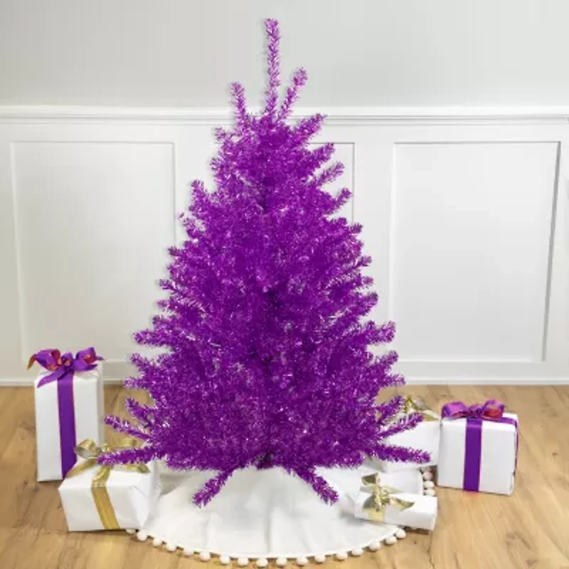 Northlight 4.5ft Metallic Purple Tinsel - Unlit 4 1/2 Foot Christmas Tree