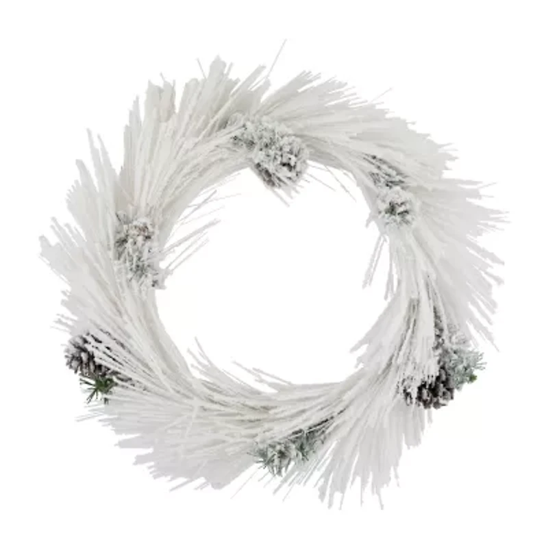 Northlight 24in White Flocked With Pine Cones Wreath