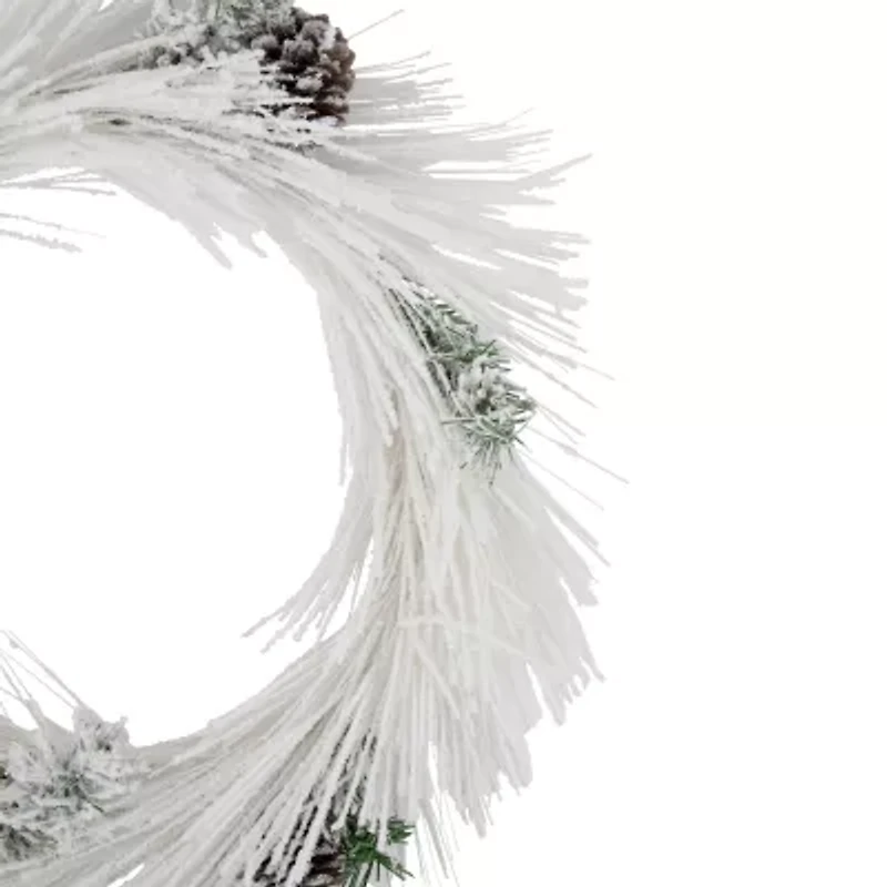 Northlight 24in White Flocked With Pine Cones Wreath