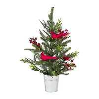 Northlight Pre-Lit Led Mixed Pine Potted With Berries And Cardinals - 2ft - Warm White Lights 2 Foot Pine Christmas Tree