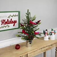 Northlight 2ft Pre Lit Led Mixed Pine With Berries And Cardinals 2 Foot Pine Christmas Tree