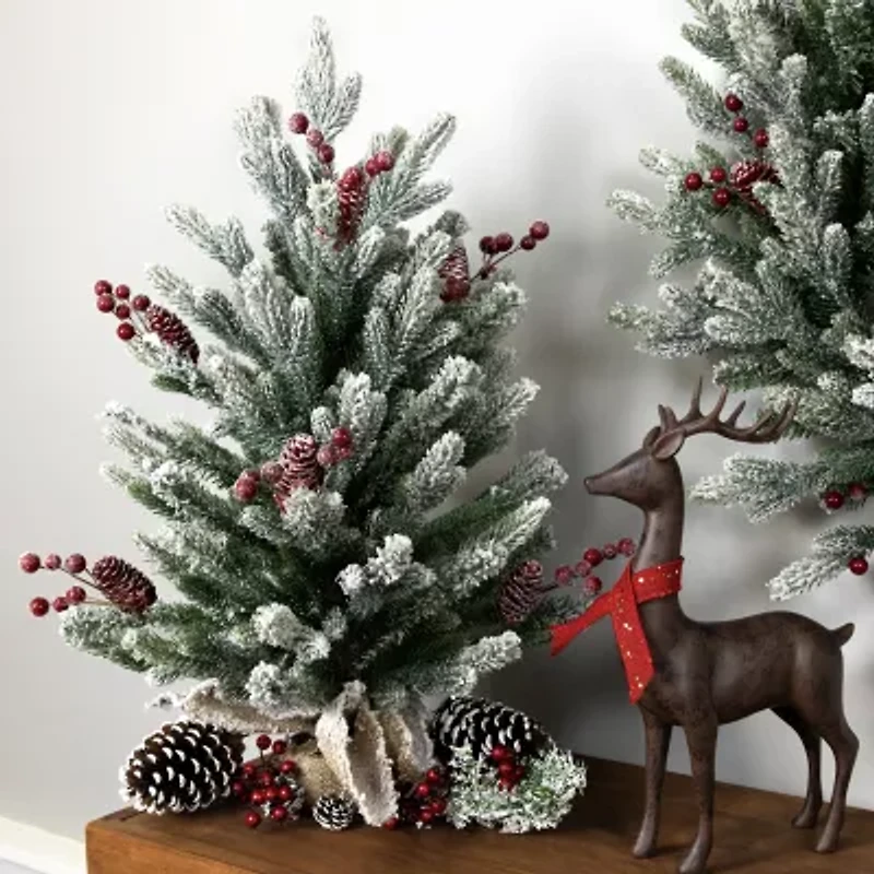 Northlight Real Touch™️ Potted Flocked Mini Fir Pine - 25in - Unlit 2 Foot Flocked Pine Christmas Tree