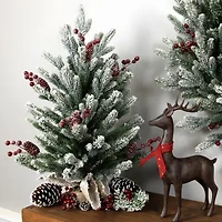Northlight Real Touch™️ Potted Flocked Mini Fir Pine - 25in - Unlit 2 Foot Flocked Pine Christmas Tree