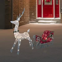 Northlight 51in Lighted White Reindeer With Sleigh Christmas Yard Art