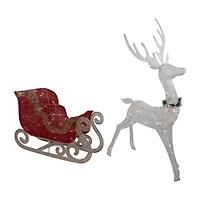 Northlight 51in Lighted White Reindeer With Sleigh Christmas Yard Art