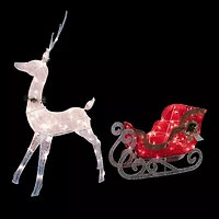 Northlight 51in Lighted White Reindeer With Sleigh Christmas Yard Art