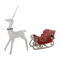 Northlight 51in Lighted White Reindeer With Sleigh Christmas Yard Art