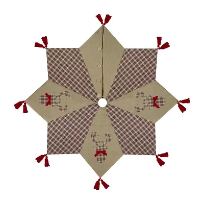 Northlight 48in And Brown Burlap And Plaid Reindeer With Tassels Indoor Tree Skirt