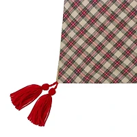 Northlight 48in Red And Brown Burlap And Plaid Reindeer With Tassels Indoor Tree Skirt