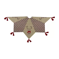 Northlight 48in Red And Brown Burlap And Plaid Reindeer With Tassels Indoor Tree Skirt