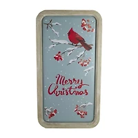 Northlight 25.5in Wood Framed Blue And Red Merry With Red Cardinal Wood Wall Art