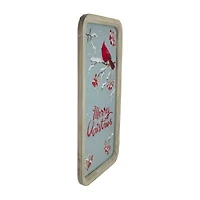 Northlight 25.5in Wood Framed Blue And Red Merry With Red Cardinal Wood Wall Art