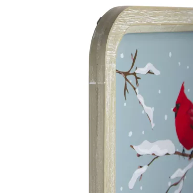 Northlight 25.5in Wood Framed Blue And Red Merry With Red Cardinal Wood Wall Art