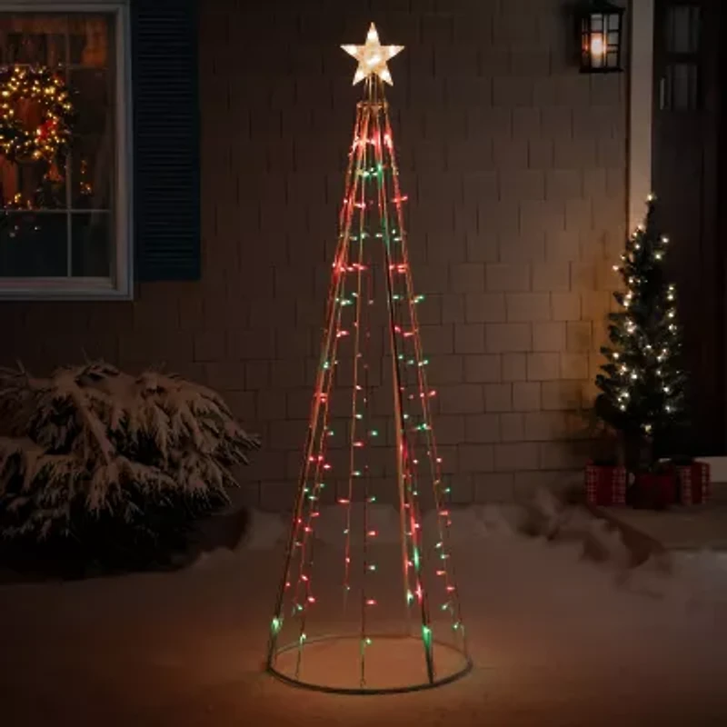 Northlight Lighted Cone Tree With Star- 6ft - Red And Green Lights Christmas Yard Art