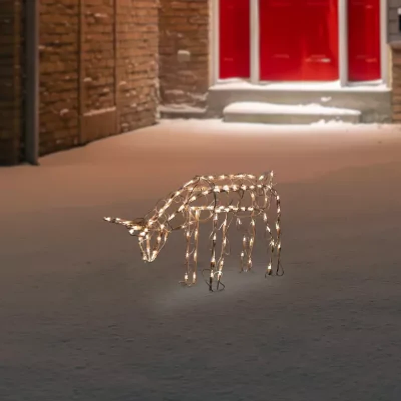 Northlight Lighted Feeding Reindeer - 25in - Clear Lights Christmas Yard Art