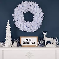 Northlight Pre-Lit Geneva Spruce - 24in - White - Blue Lights Wreath