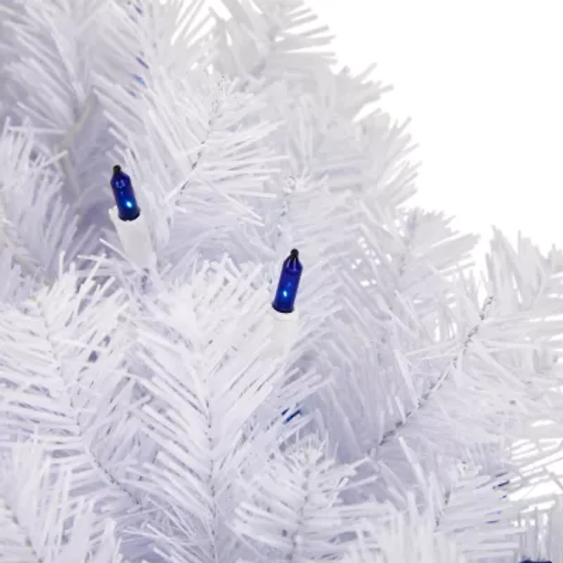 Northlight Pre-Lit Geneva Spruce - 24in - White - Blue Lights Wreath