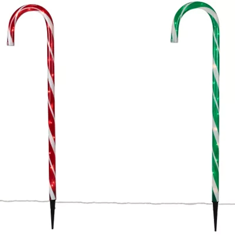 Northlight Lighted Candy Cane Pathway Markers - 28in - Green