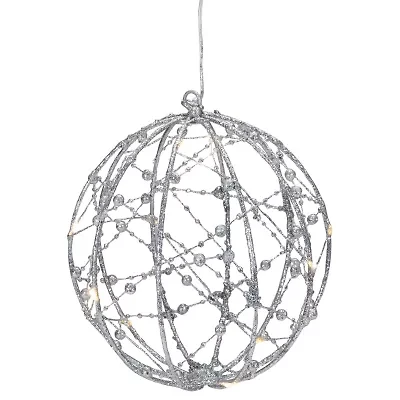 Northlight 8in Led Lighted Silver Wired Hanging Ball - Warm White String Lights