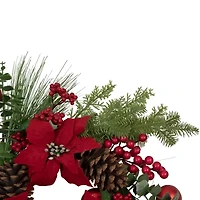 Northlight Berry And Poinsettia - 22in - Unlit Wreath