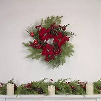 Northlight Berry And Poinsettia - 22in - Unlit Wreath