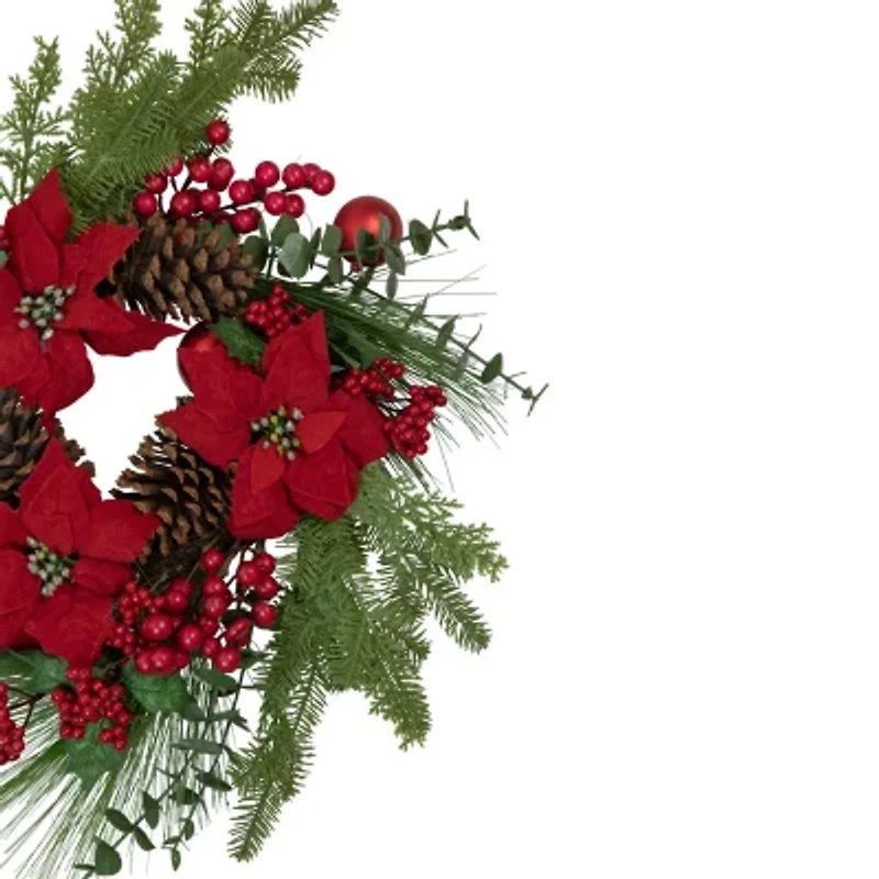 Northlight Berry And Poinsettia - 22in - Unlit Wreath