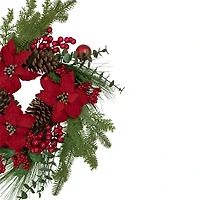 Northlight Berry And Poinsettia - 22in - Unlit Wreath