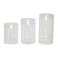 Northlight Led Flickering Snowy Woodland Glass Pillar - 6in - Set Of 3 Flameless Candle