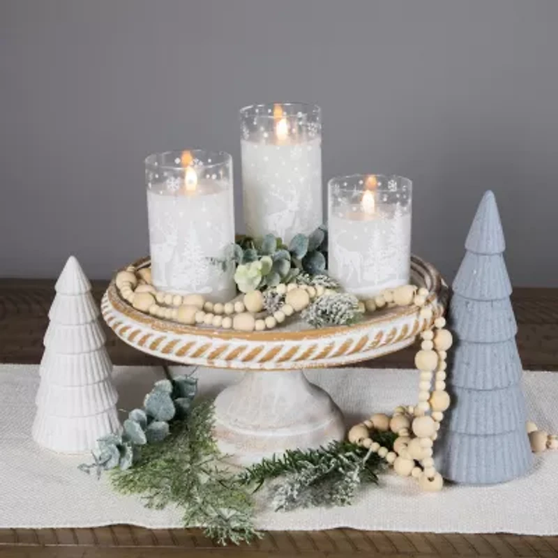 Northlight Led Flickering Snowy Woodland Glass Pillar - 6in - Set Of 3 Flameless Candle