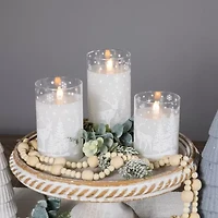 Northlight Led Flickering Snowy Woodland Glass Pillar - 6in - Set Of 3 Flameless Candle