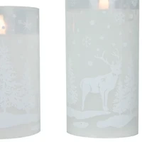 Northlight Led Flickering Snowy Woodland Glass Pillar - 6in - Set Of 3 Flameless Candle
