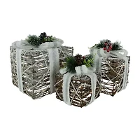 Northlight Led Lighted Gift Boxes With Pine And Berries S - 9.75in - Set Of 3 Christmas Tabletop Decor