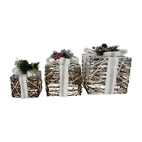 Northlight Led Lighted Gift Boxes With Pine And Berries S - 9.75in - Set Of 3 Christmas Tabletop Decor