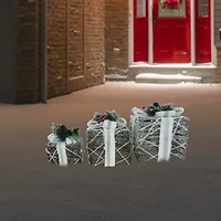 Northlight Led Lighted Gift Boxes With Pine And Berries S - 9.75in - Set Of 3 Christmas Tabletop Decor