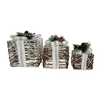 Northlight Led Lighted Gift Boxes With Pine And Berries S - 9.75in - Set Of 3 Christmas Tabletop Decor