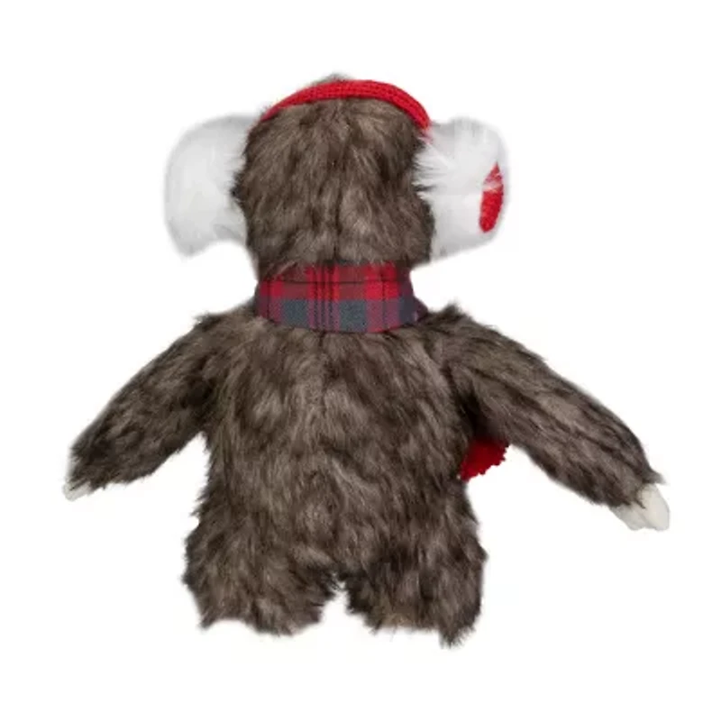 Northlight Plush Sitting Winter Sloth With Plaid And Pom Pom Scarf- 12in Christmas Figurine