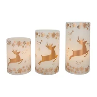Northlight Led Reindeer Flickering Wax Pillar - 6in - Set Of 3 Flameless Candle