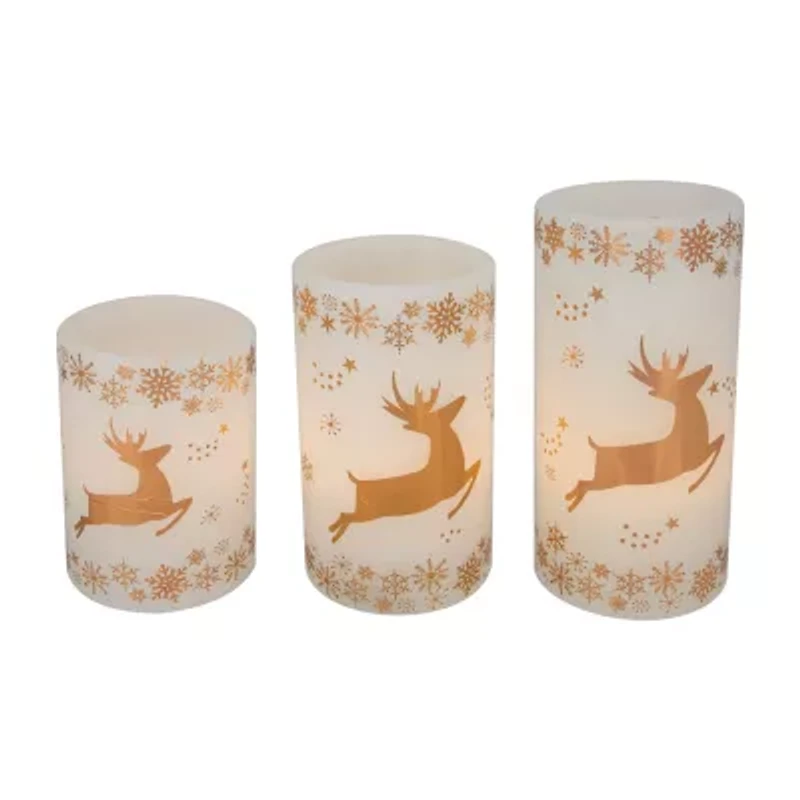 Northlight Led Reindeer Flickering Wax Pillar - 6in - Set Of 3 Flameless Candle