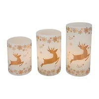 Northlight Led Reindeer Flickering Wax Pillar - 6in - Set Of 3 Flameless Candle
