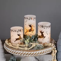 Northlight Led Reindeer Flickering Wax Pillar - 6in - Set Of 3 Flameless Candle