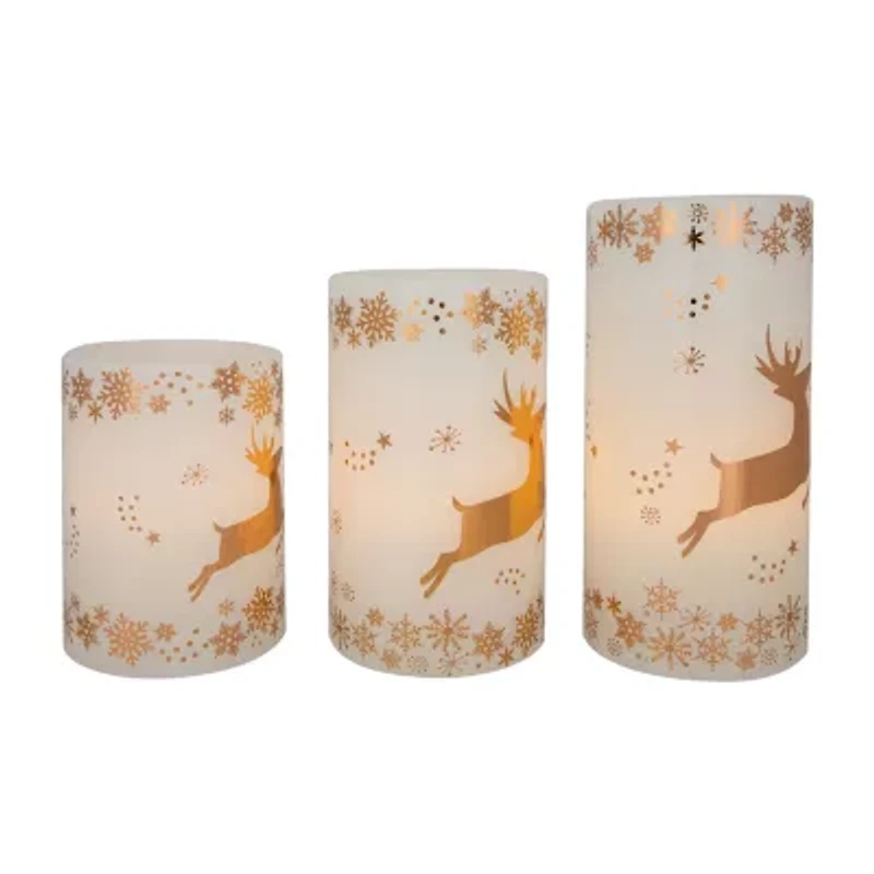 Northlight Led Reindeer Flickering Wax Pillar - 6in - Set Of 3 Flameless Candle