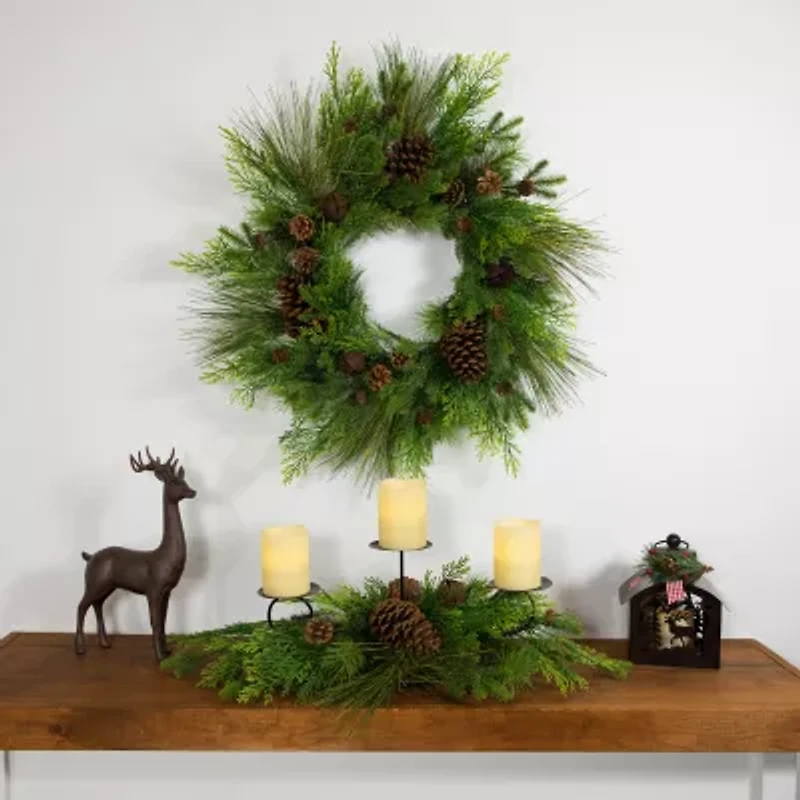 Northlight 30"Jingle Bell And Pine Cones Pillar Candle Holder