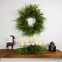 Northlight 30"Jingle Bell And Pine Cones Pillar Candle Holder