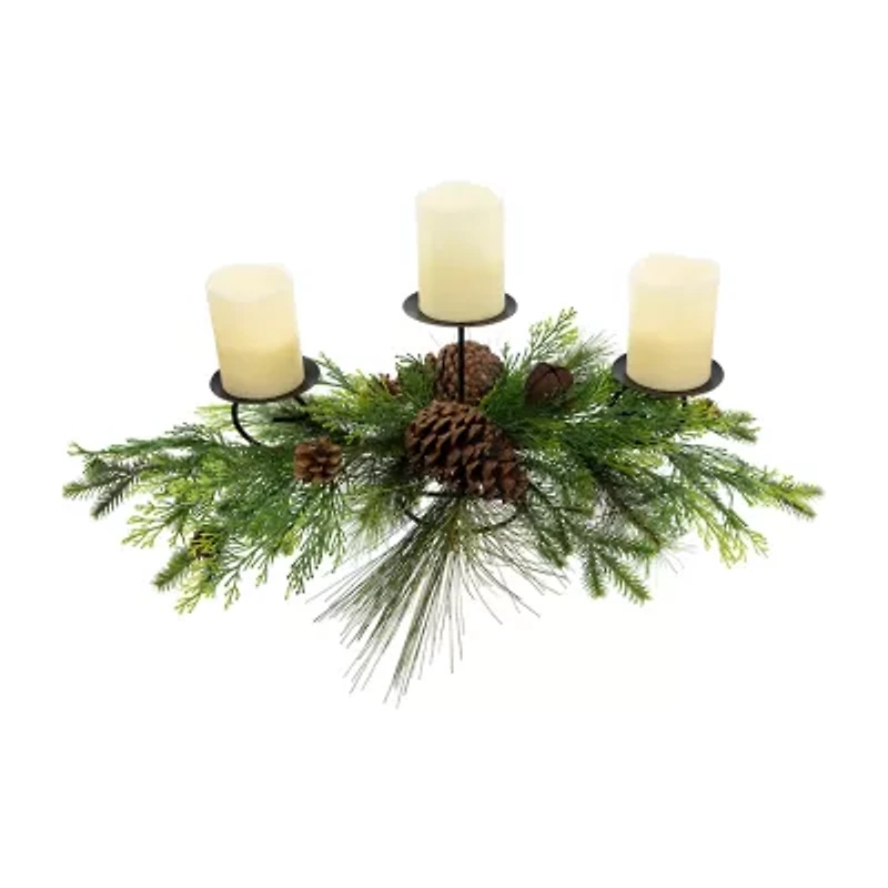 Northlight Real Touch™️ Jingle Bell And Pine Cones Pillar - 30in Candle Holder