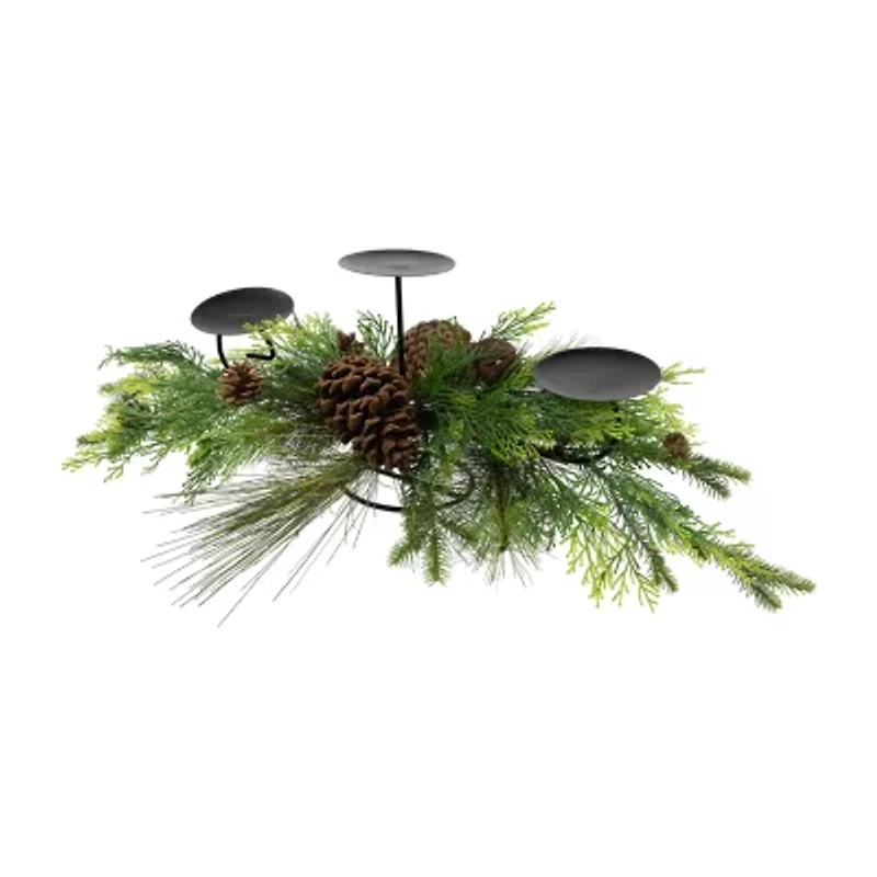 Northlight Real Touch™️ Jingle Bell And Pine Cones Pillar - 30in Candle Holder