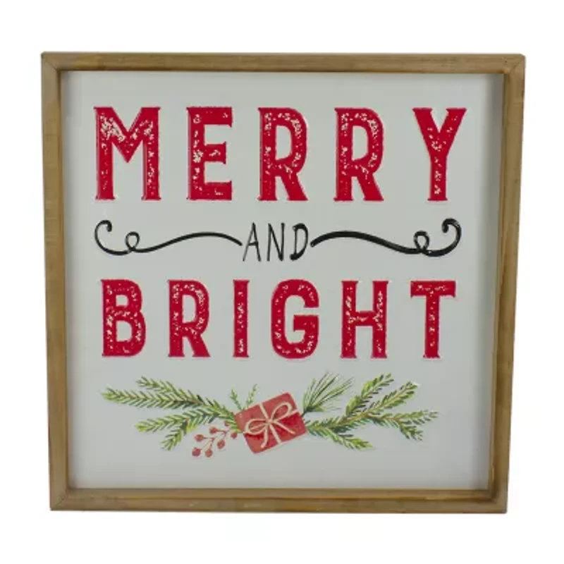 Northlight 16in Wooden Framed "Merry And Bright" Metal Christmas Tabletop Decor