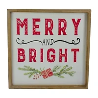Northlight 16in Wooden Framed "Merry And Bright" Metal Christmas Tabletop Decor