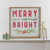 Northlight 16in Wooden Framed "Merry And Bright" Metal Christmas Tabletop Decor