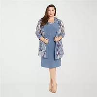 R & M Richards Womens Plus Leaf Jacket Dress With Removable Necklace